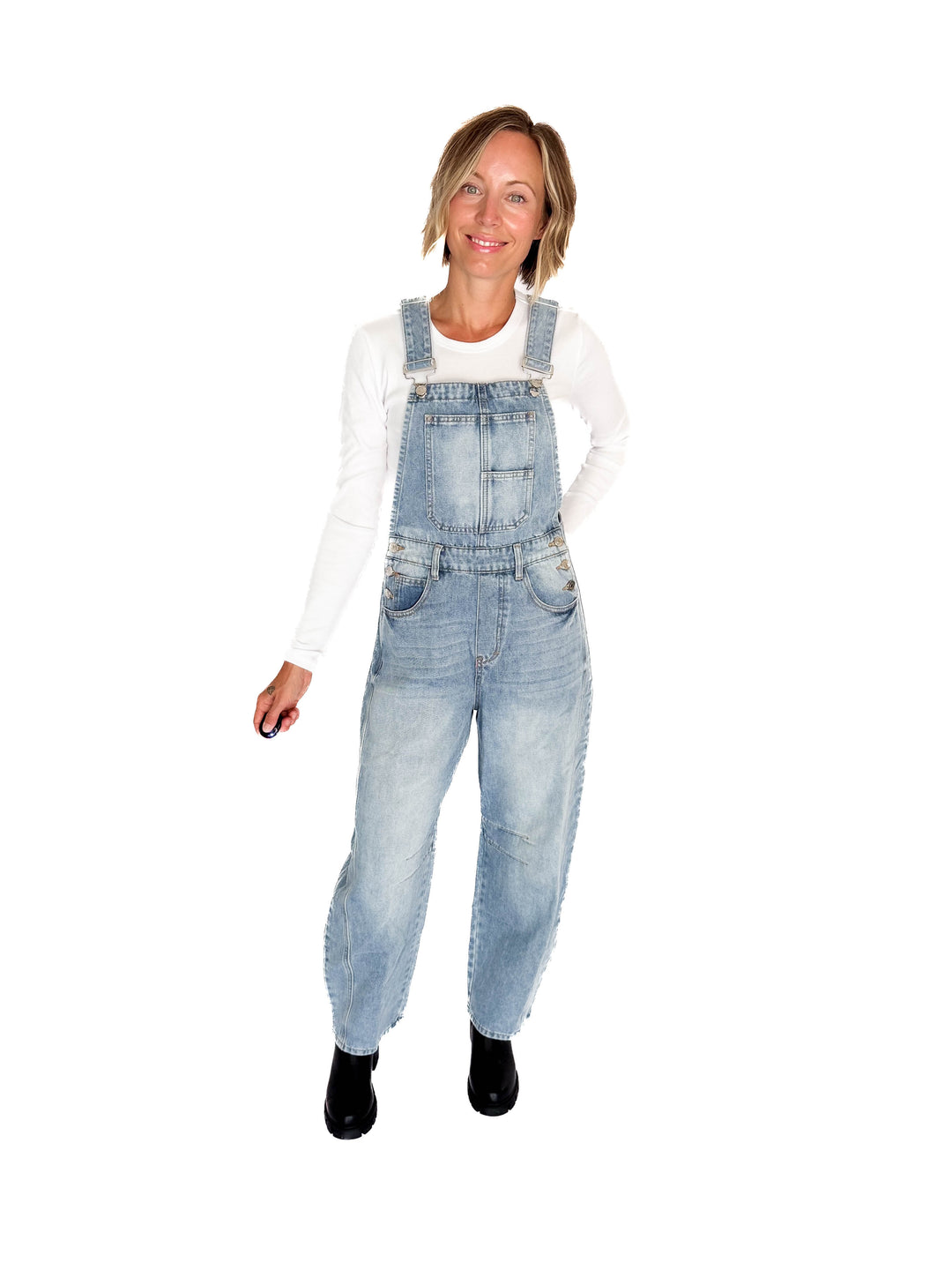 Tiffany Denim Barrel Overalls- LIGHT WASH