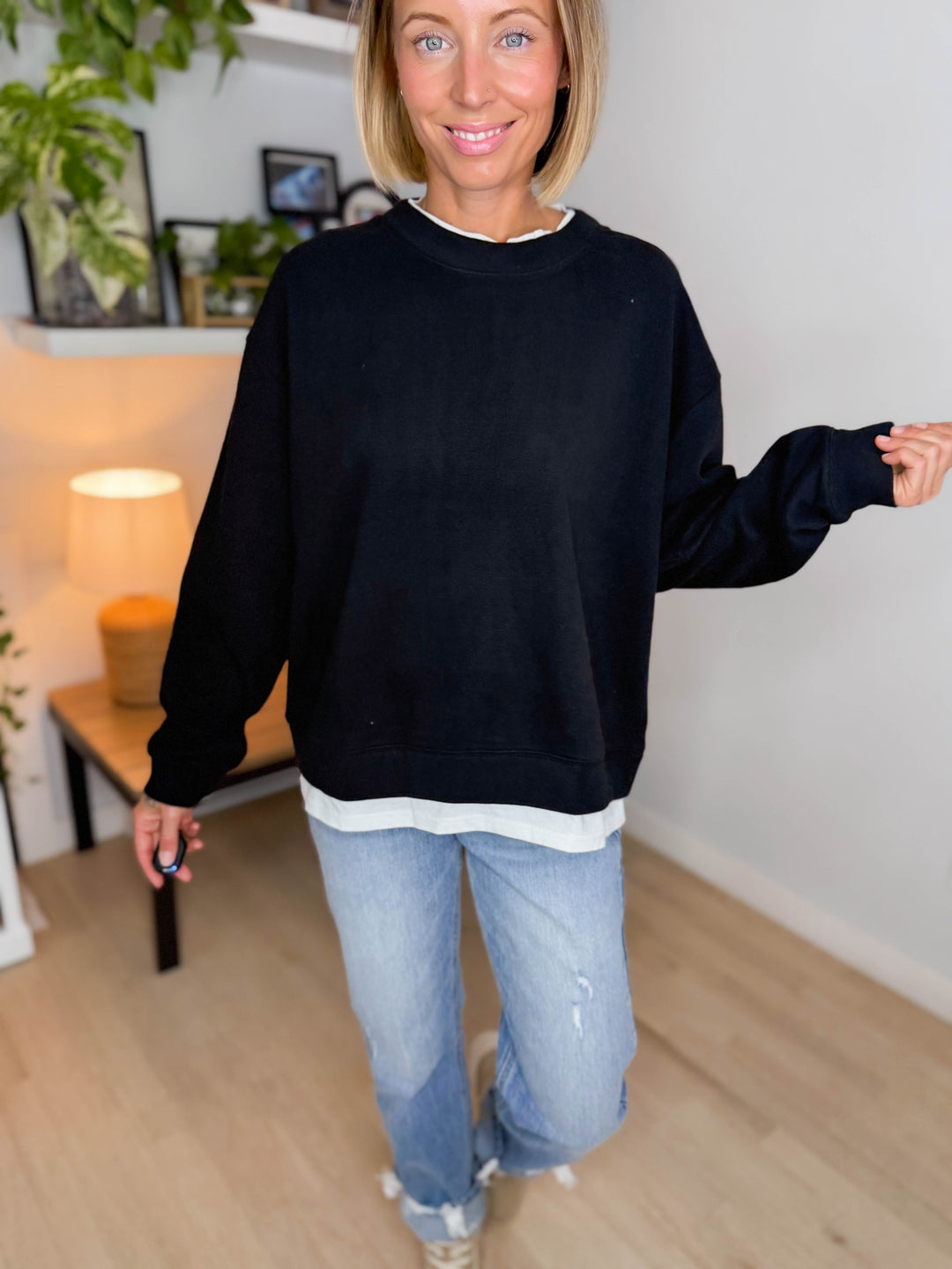 Murphy Layered Look Sweatshirt- BLACK