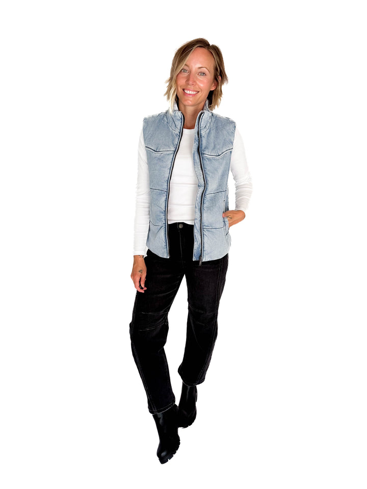 Eli Denim Puffer Vest- DENIM BLUE