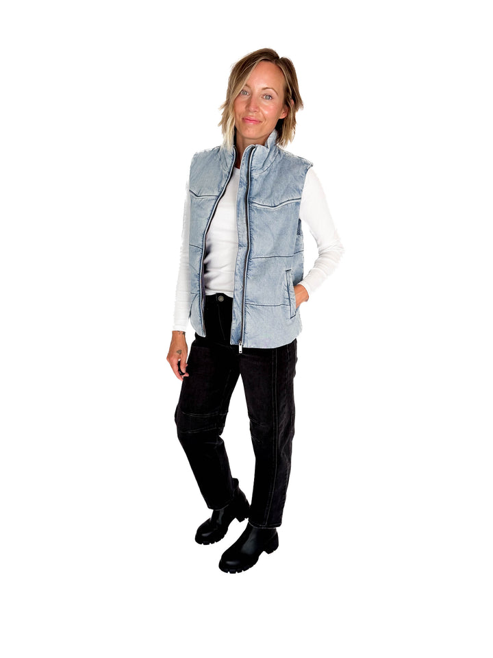 Eli Denim Puffer Vest- DENIM BLUE