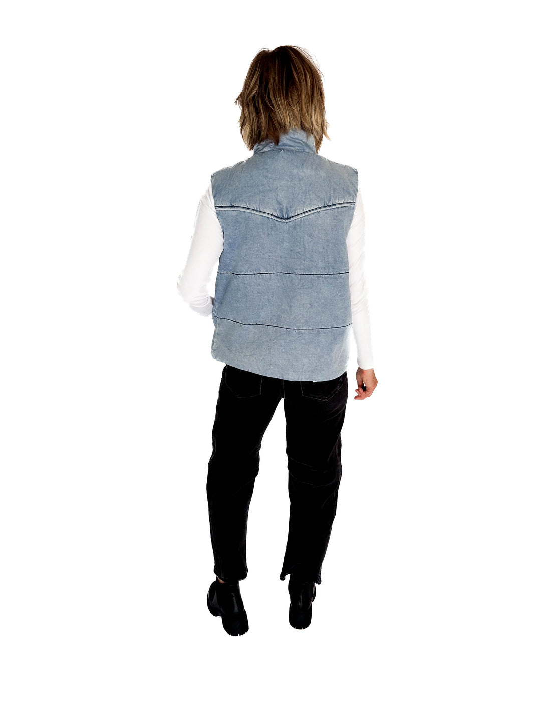 Eli Denim Puffer Vest- DENIM BLUE