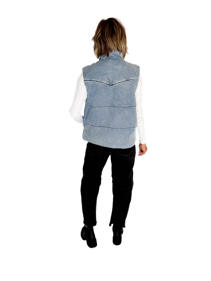 Eli Denim Puffer Vest- DENIM BLUE