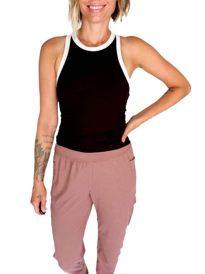 Elle Butter Colour Contrast Butter Tank- BLACK/WHITE