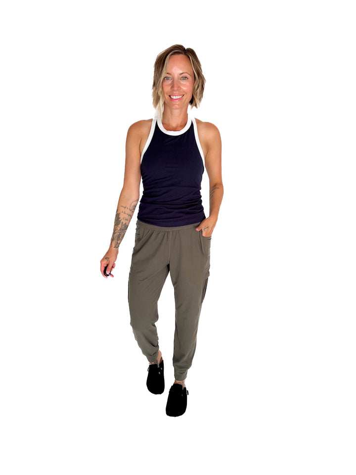 Elle Butter Colour Contrast Butter Tank- NAVY/WHITE