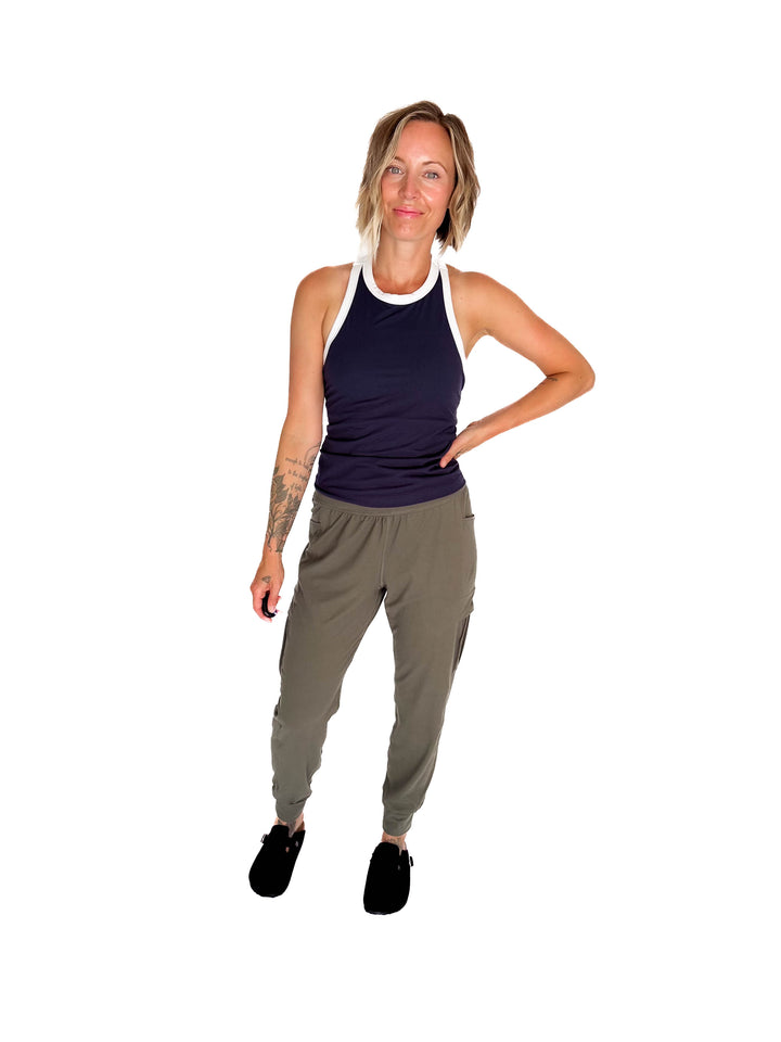 Elle Butter Colour Contrast Butter Tank- NAVY/WHITE