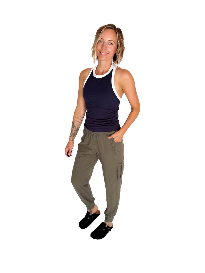 Elle Butter Colour Contrast Butter Tank- NAVY/WHITE