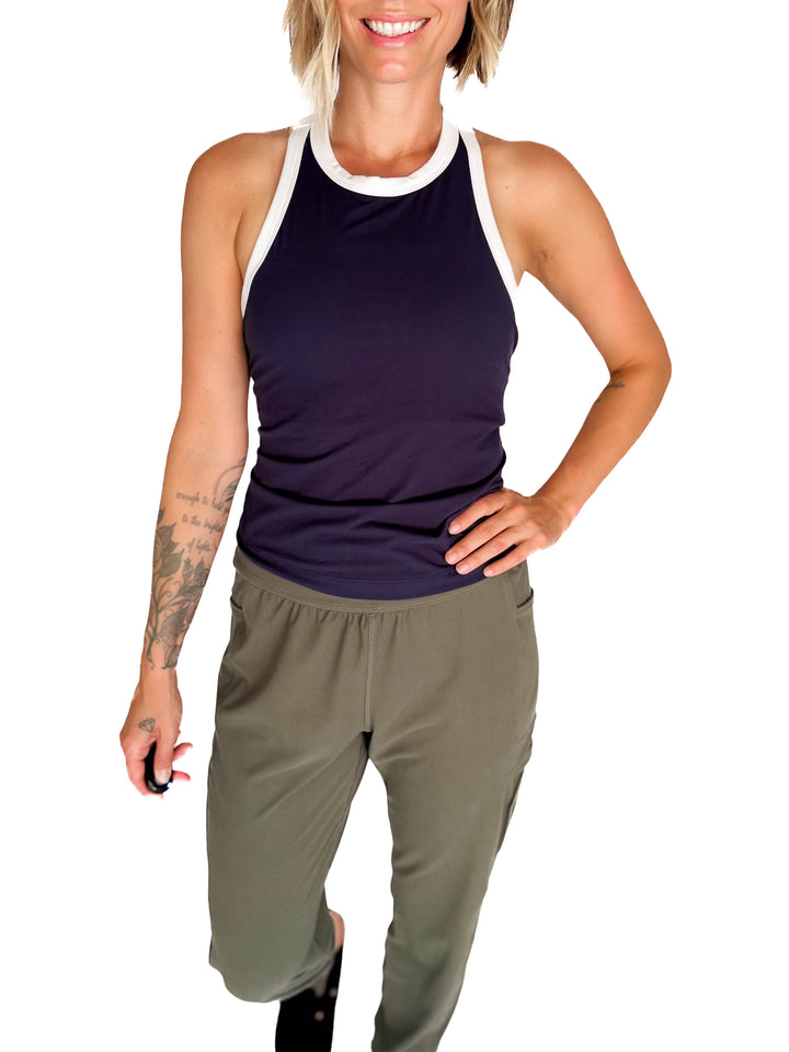 Elle Butter Colour Contrast Butter Tank- NAVY/WHITE