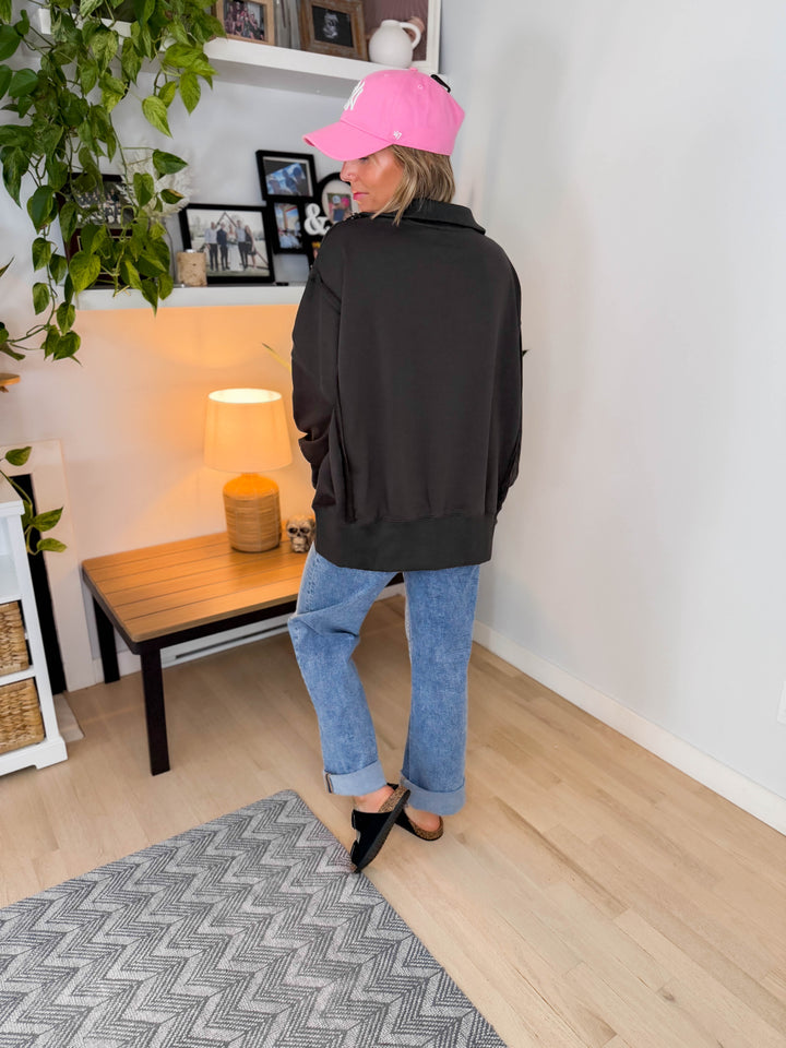 Nolan Snap Henley Pullover- CHARCOAL-FINAL SALE *S*