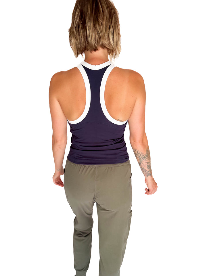 Elle Butter Colour Contrast Butter Tank- NAVY/WHITE