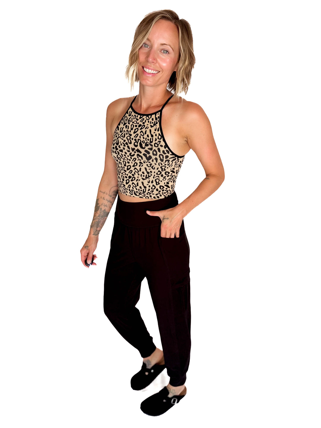 Benita Leopard Print Cami Top- TAUPE/BLACK