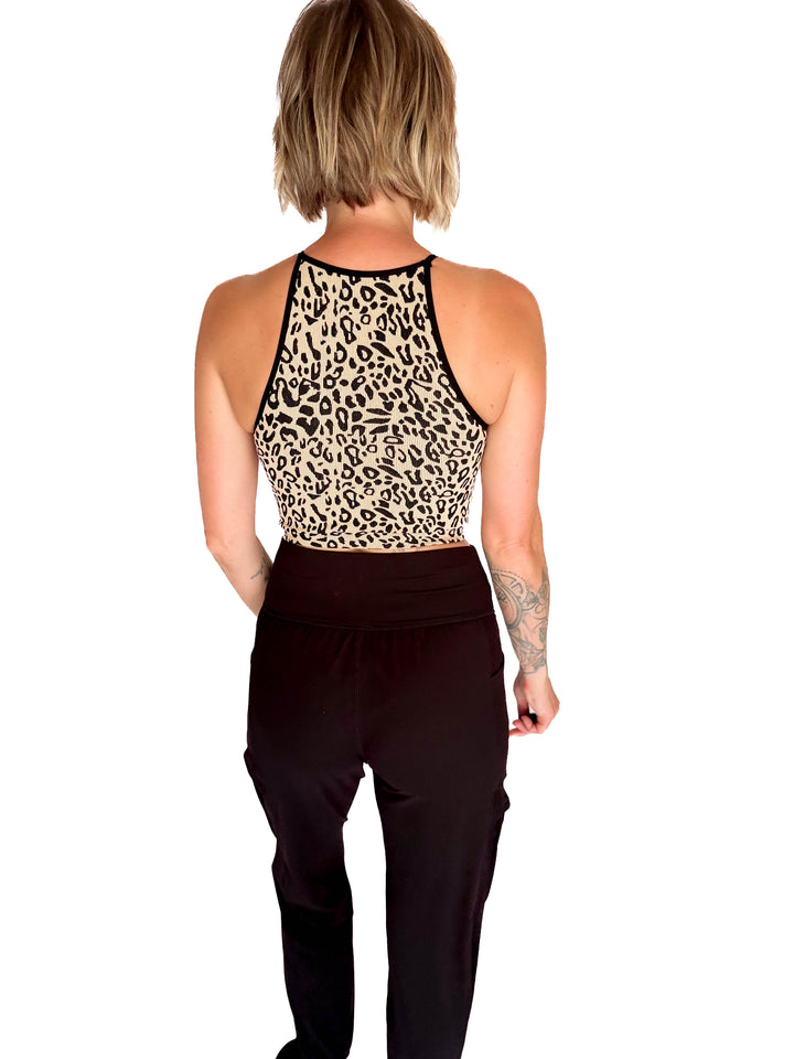 Benita Leopard Print Cami Top- TAUPE/BLACK