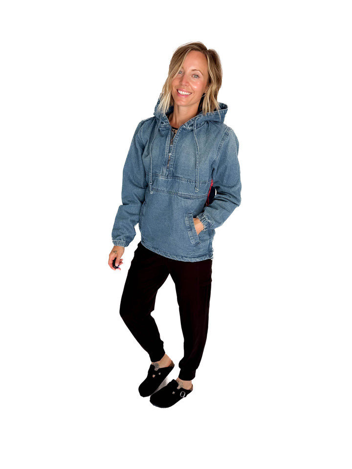 Bex Denim Hoodie Jacket- MED/LIGHT WASH