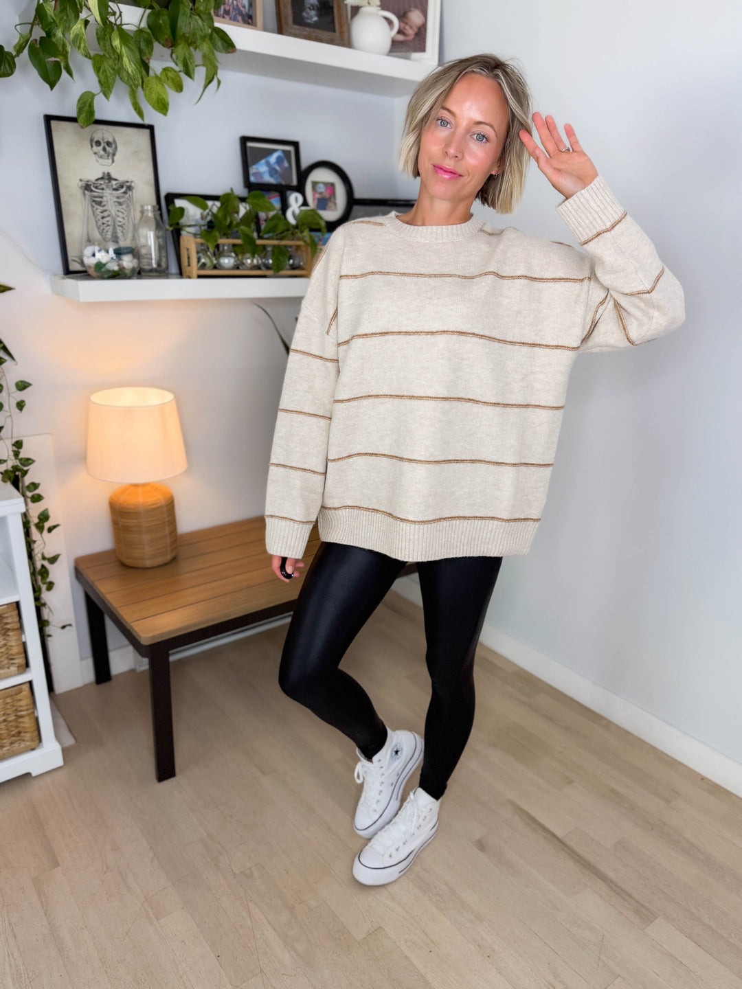 Ashe Stripe Knit Sweater- TAUPE MULTI
