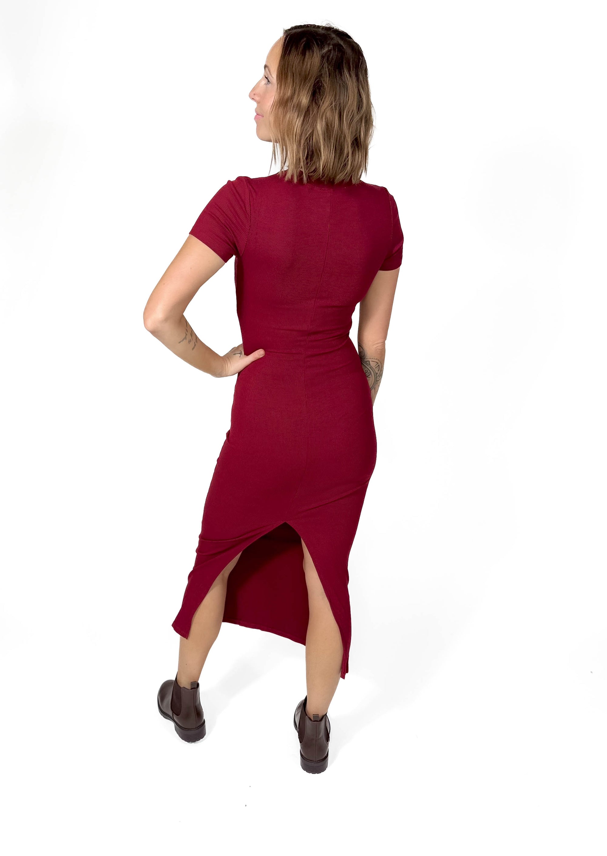 Merry Ribbed Midi Dress- ROUGE