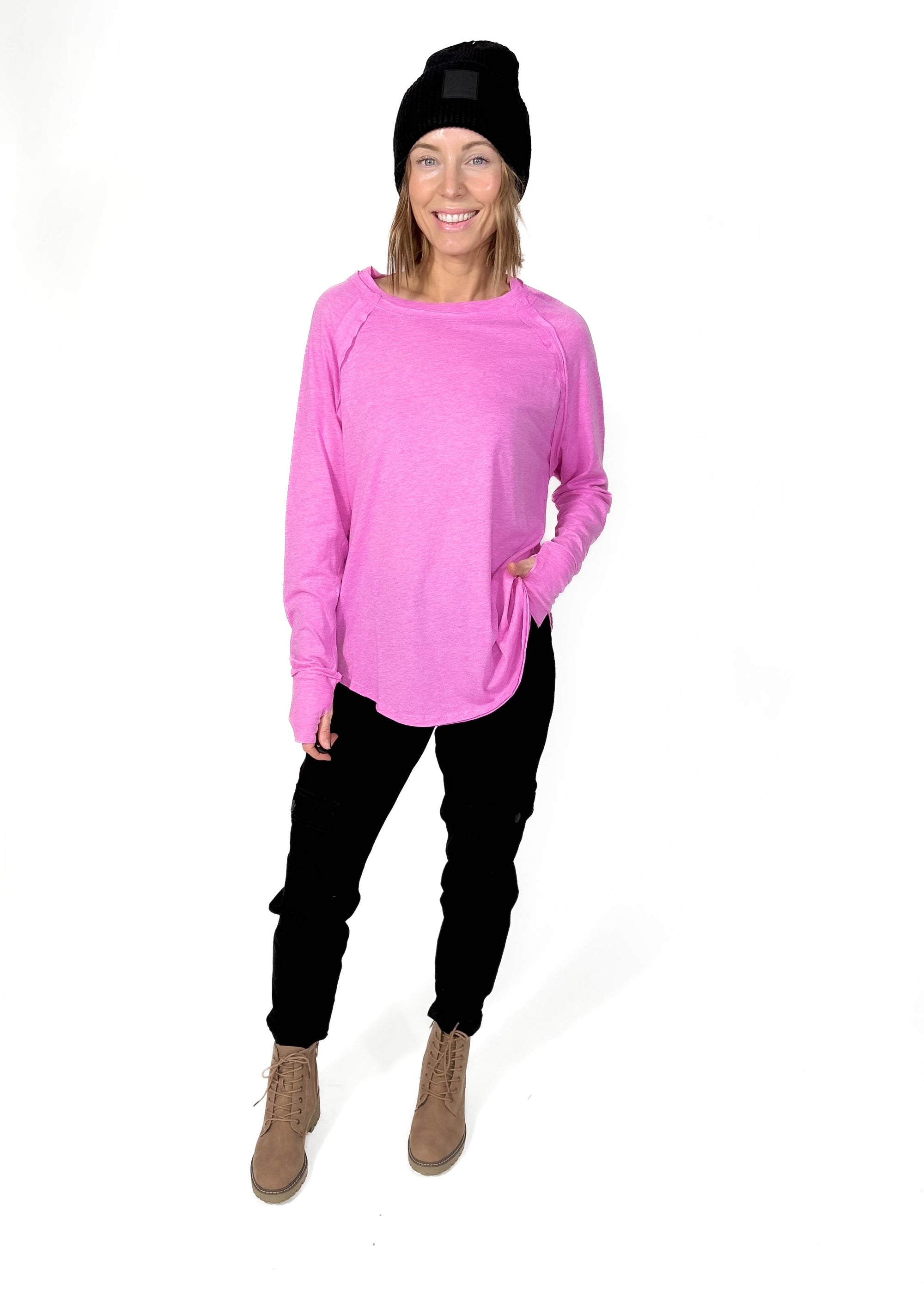 Sterling Raglan Thumbhole Long Sleeve- HTHR MAUVE