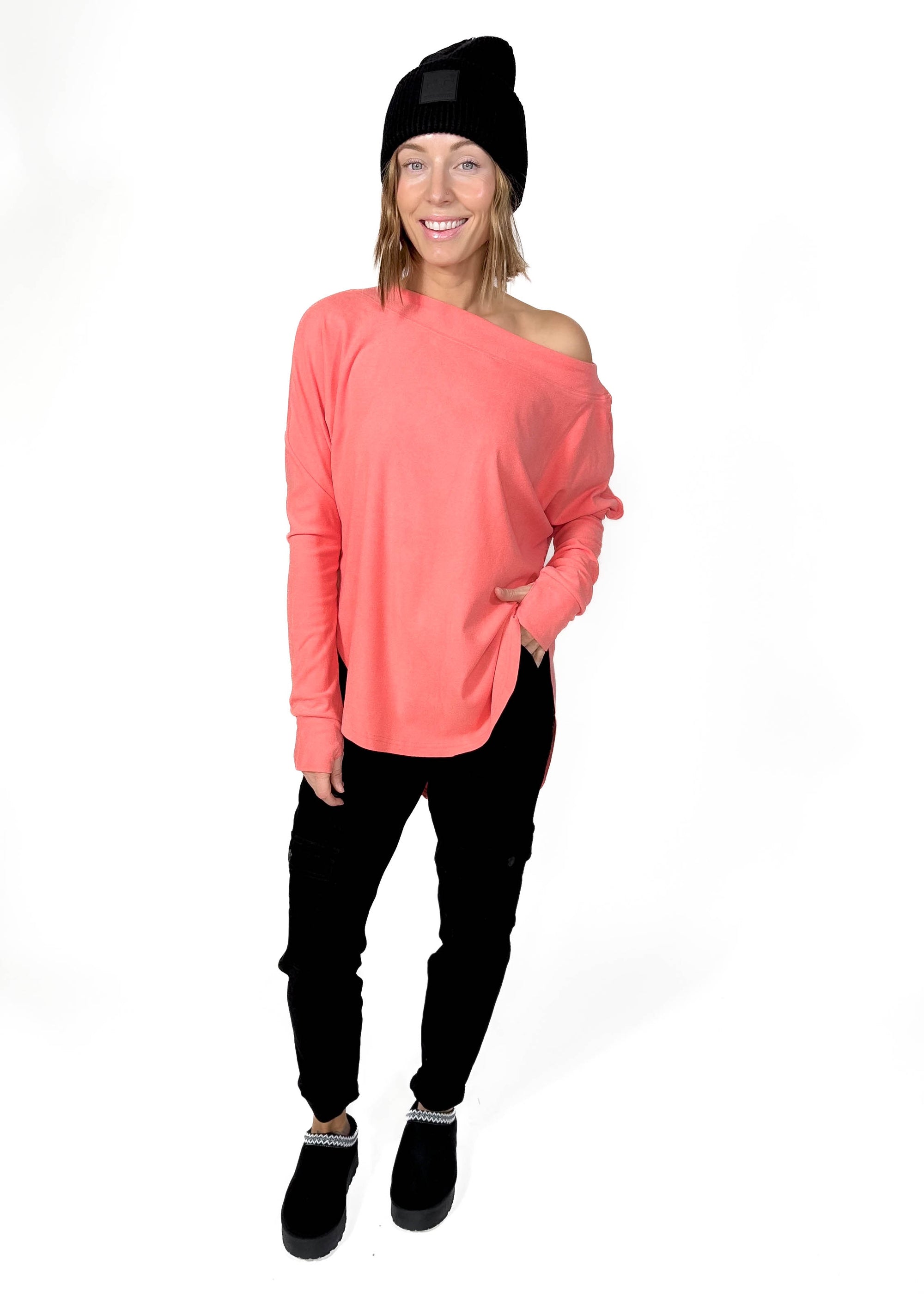 Zoey Microfleece Athleisure Long Sleeve- CORAL