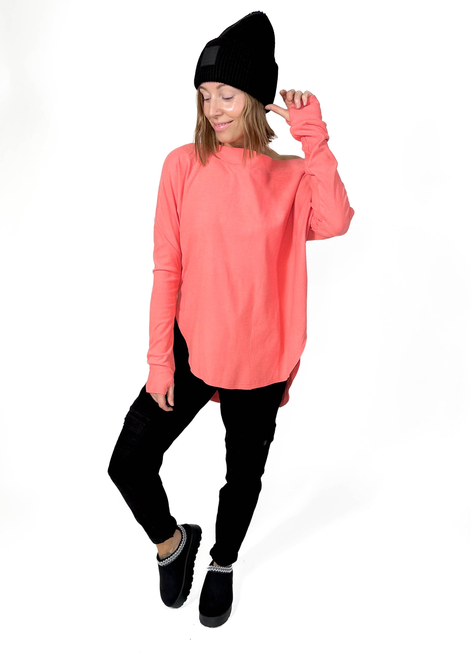 Zoey Microfleece Athleisure Long Sleeve- CORAL