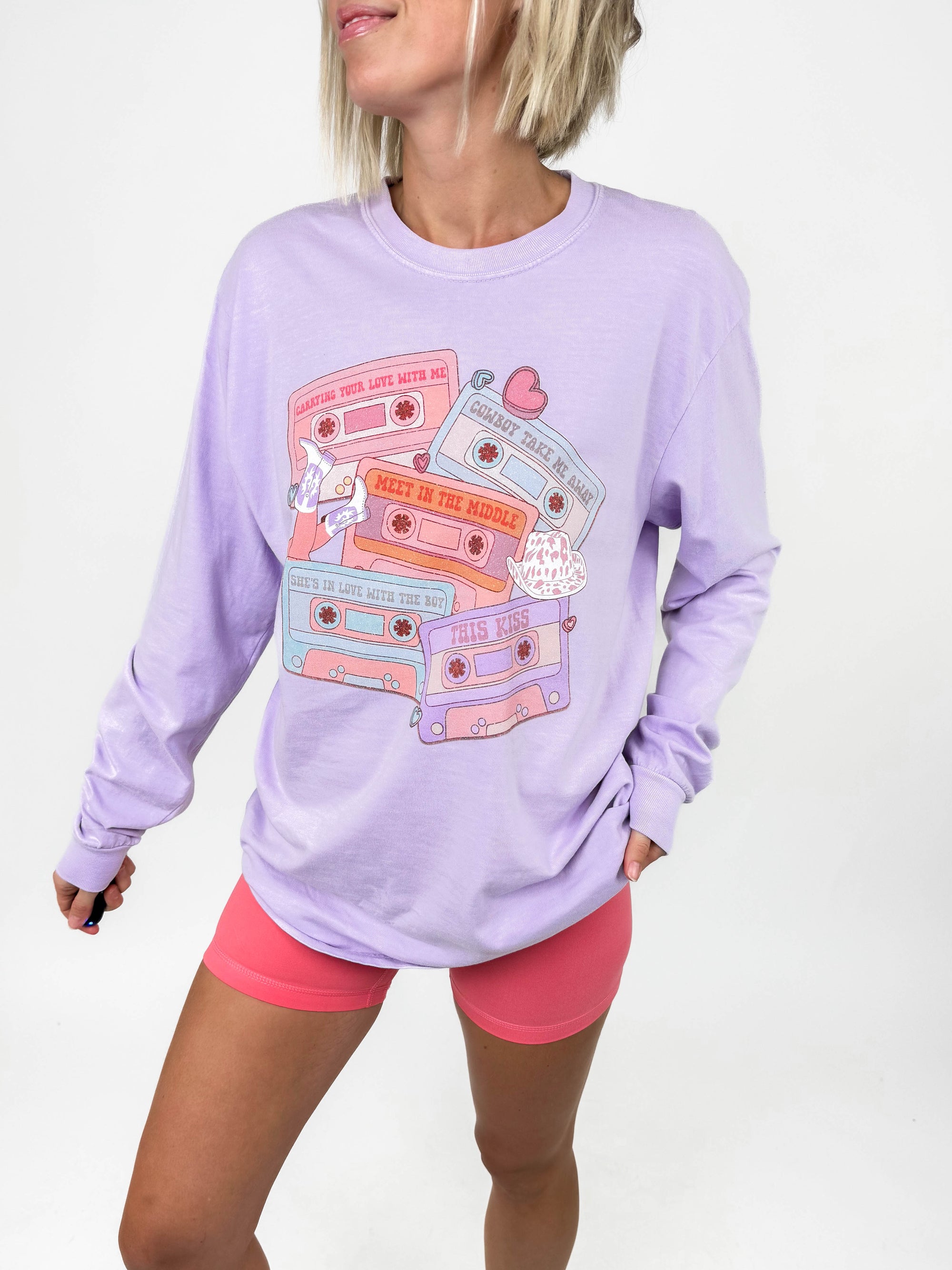 Country Cassettes Graphic Long Sleeve- LAVENDER