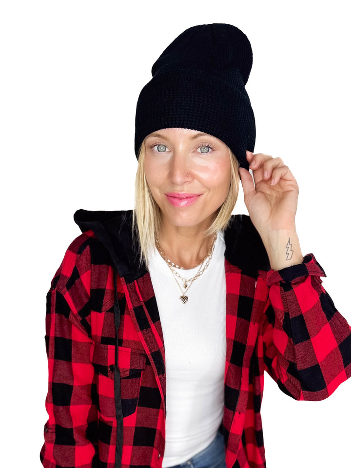Classic Waffle Beanie- BLACK