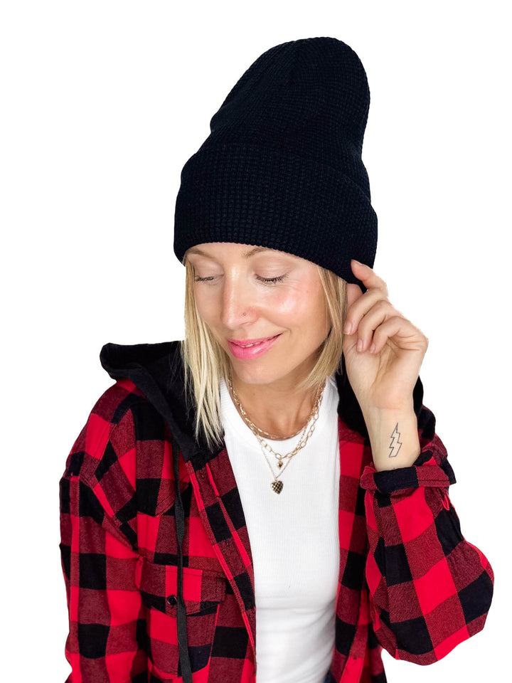 Classic Waffle Beanie- BLACK