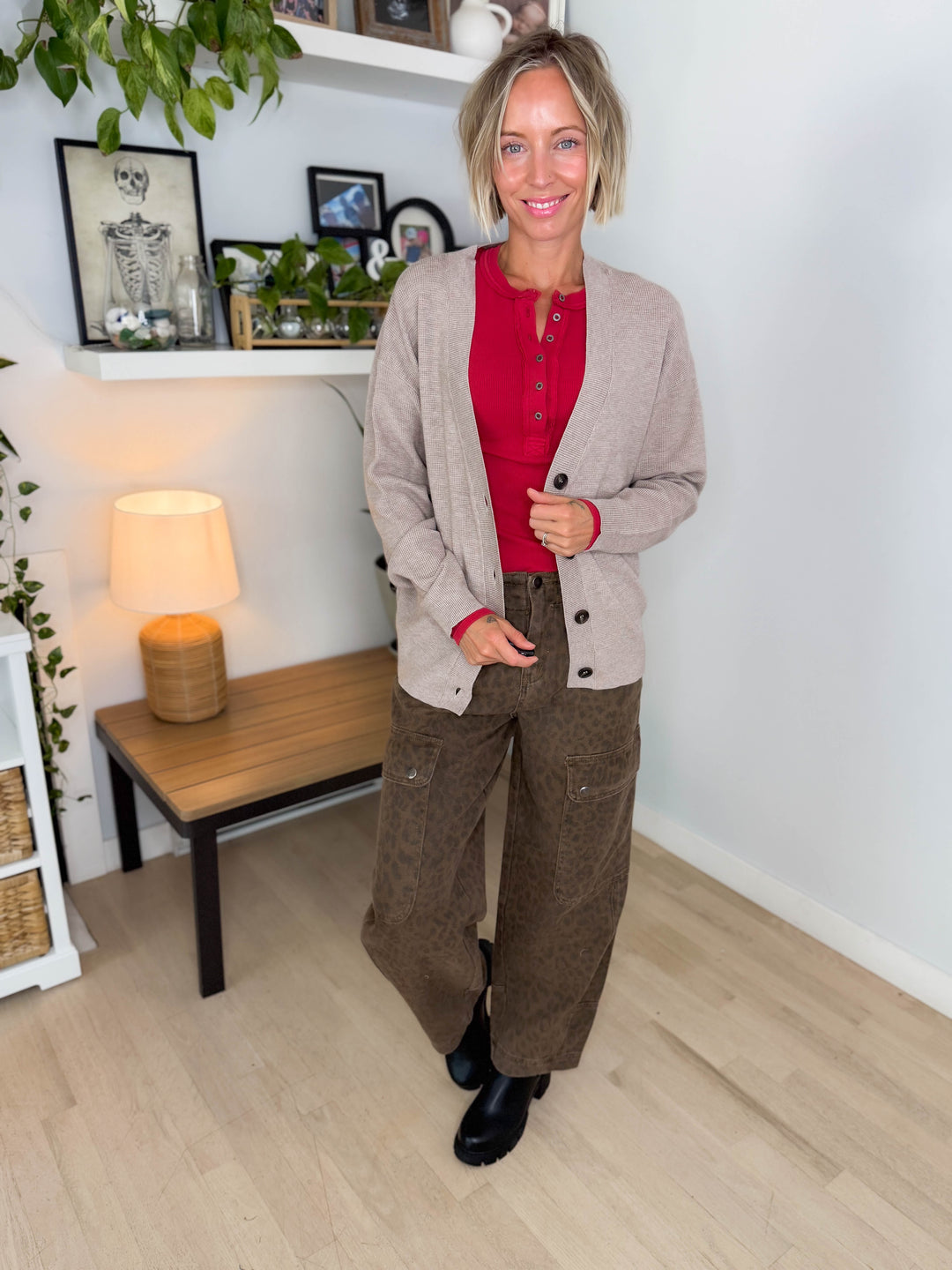 Markus Soft Knit Button Cardigan- HEATHER MOCHA