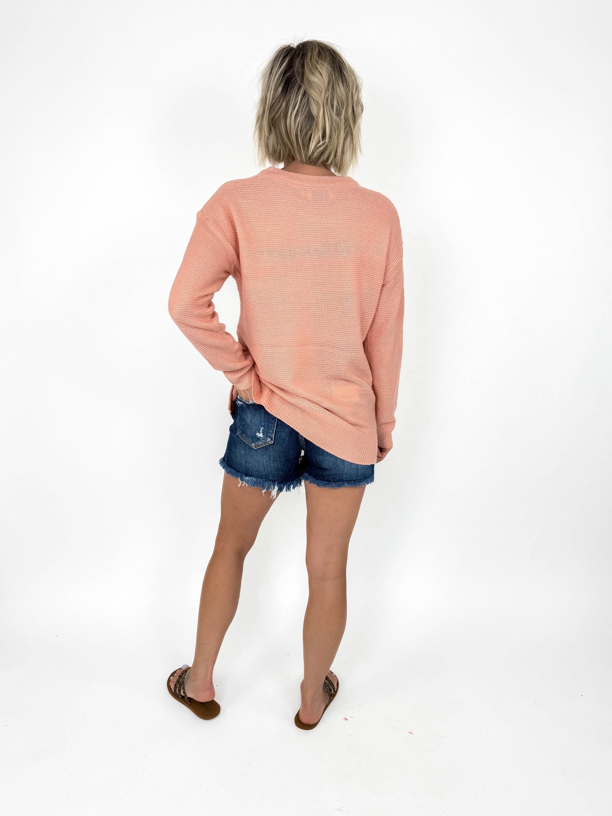 Kick Back Relaxed Sweater- PEACH-FINAL SALE