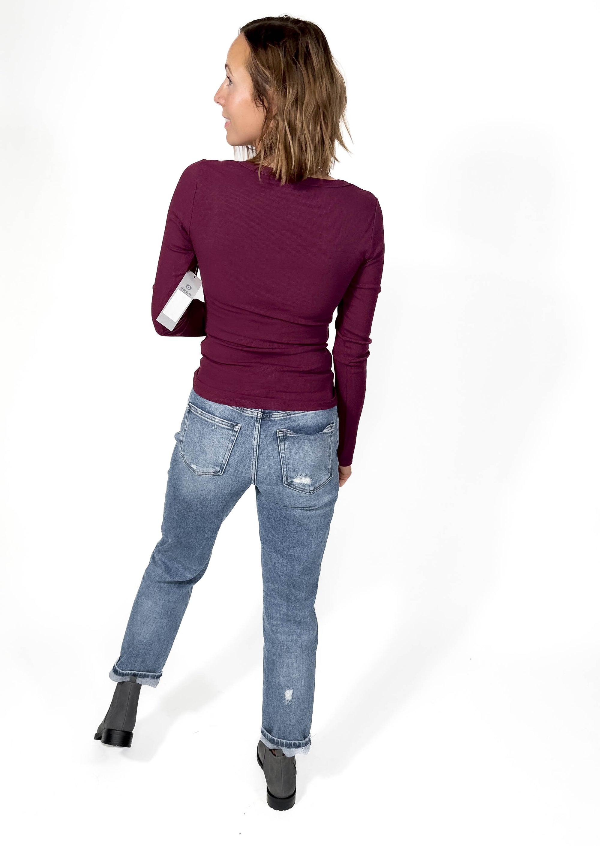 MONO B Linley Ribbed Scoop Neck- PLUM-FINAL SALE