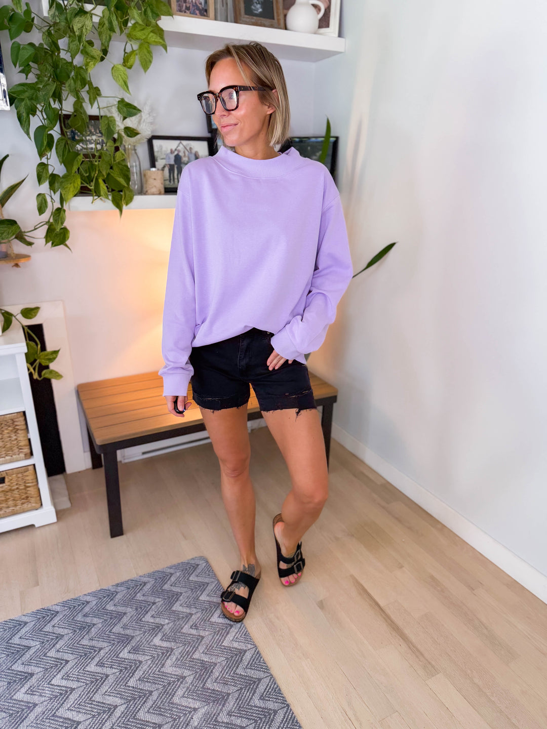 Lenny Mock Neck Pullover- LAVENDER