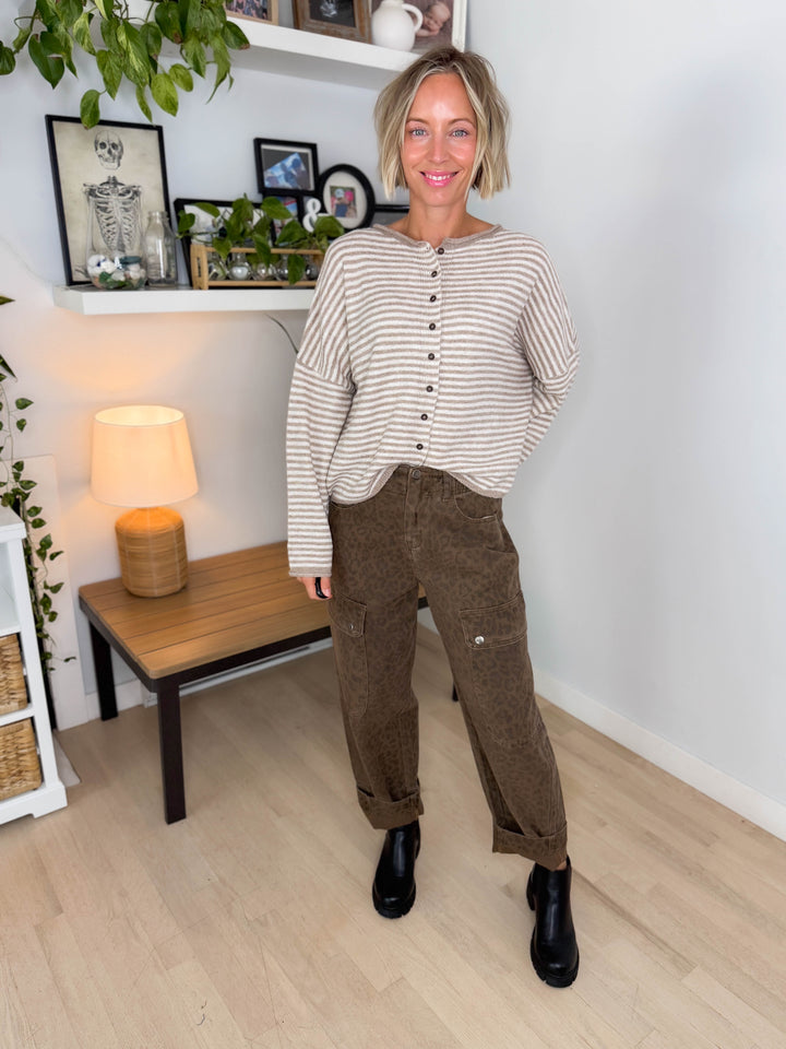 Acorn Raw Edge Button Down Cardigan- LIGHT MOCHA
