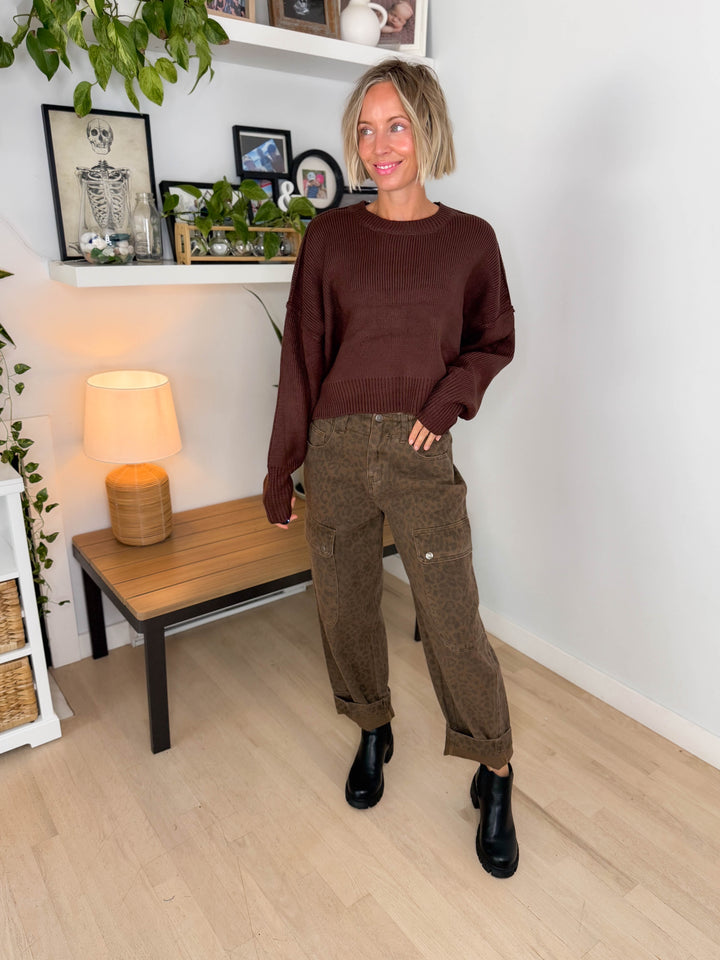 Mikey Classic Crewneck  Sweater- DARK BROWN