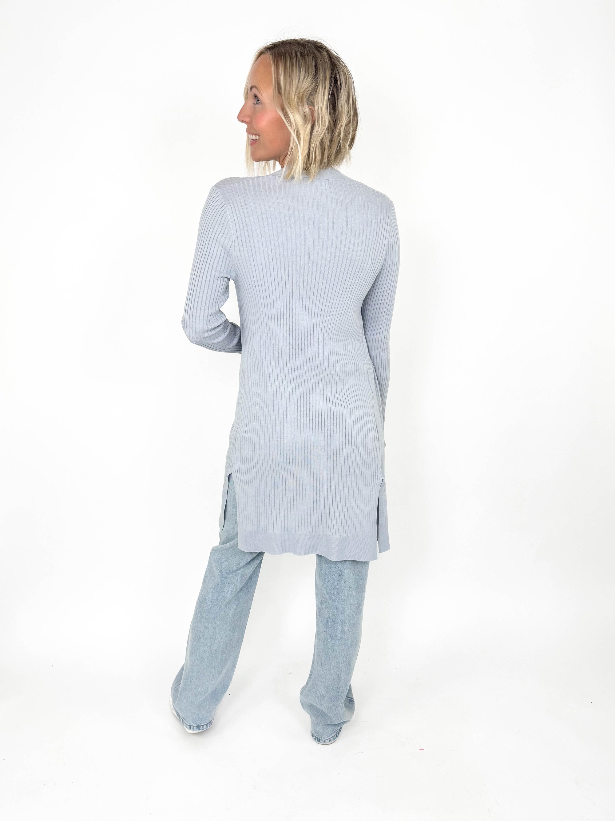 Spring Breeze Ribbed Duster- PEWTER BLUE-FINAL SALE