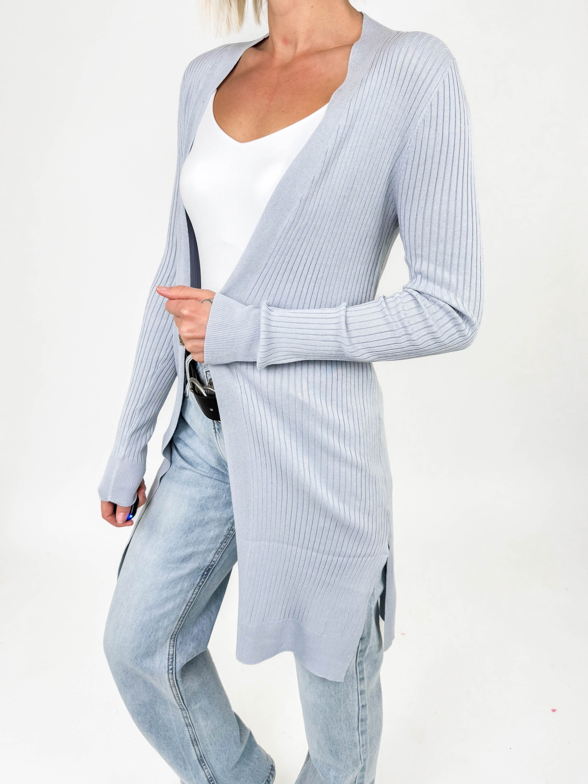 Spring Breeze Ribbed Duster- PEWTER BLUE-FINAL SALE