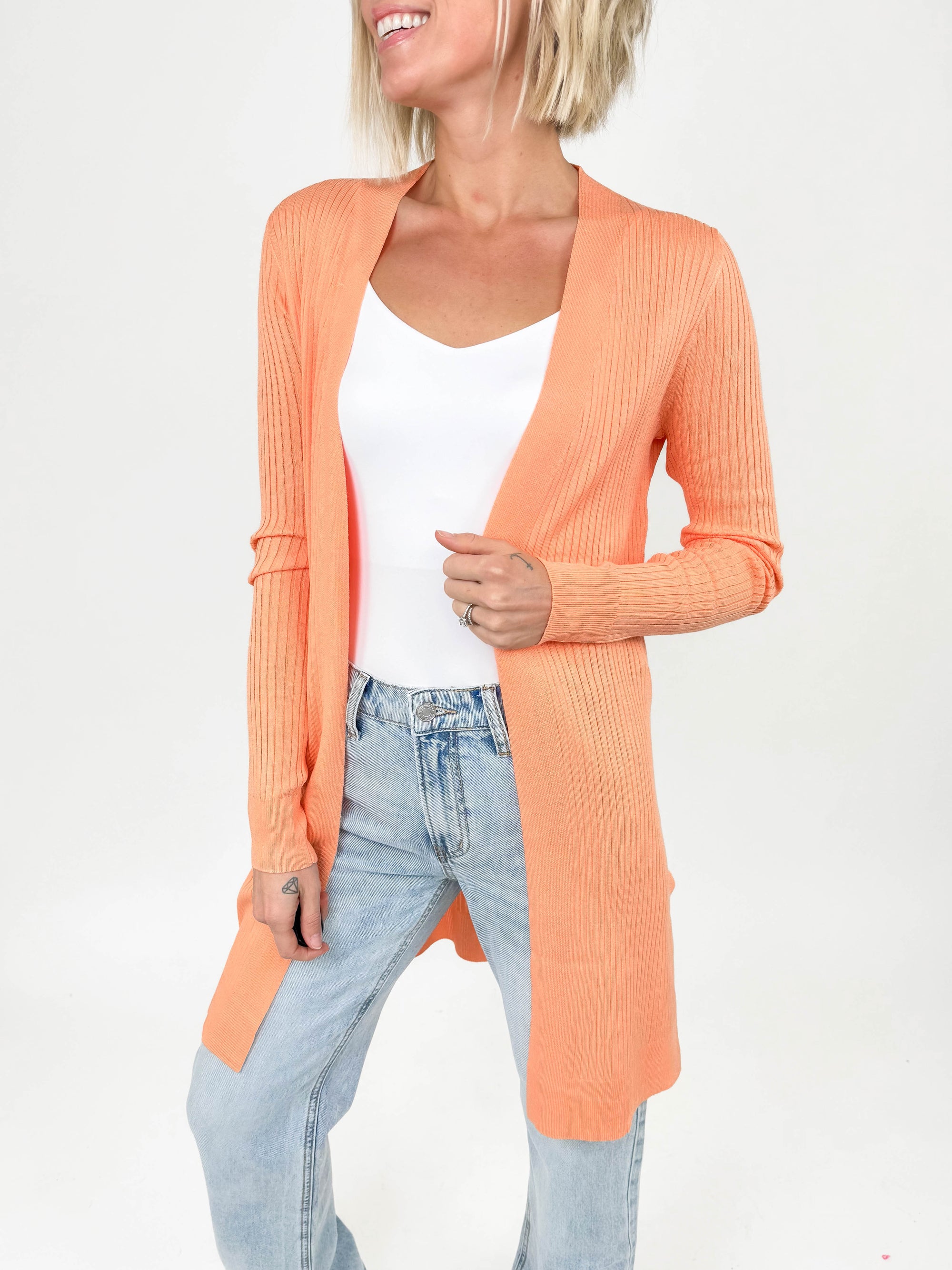 Spring Breeze Ribbed Duster- APRICOT-FINAL SALE