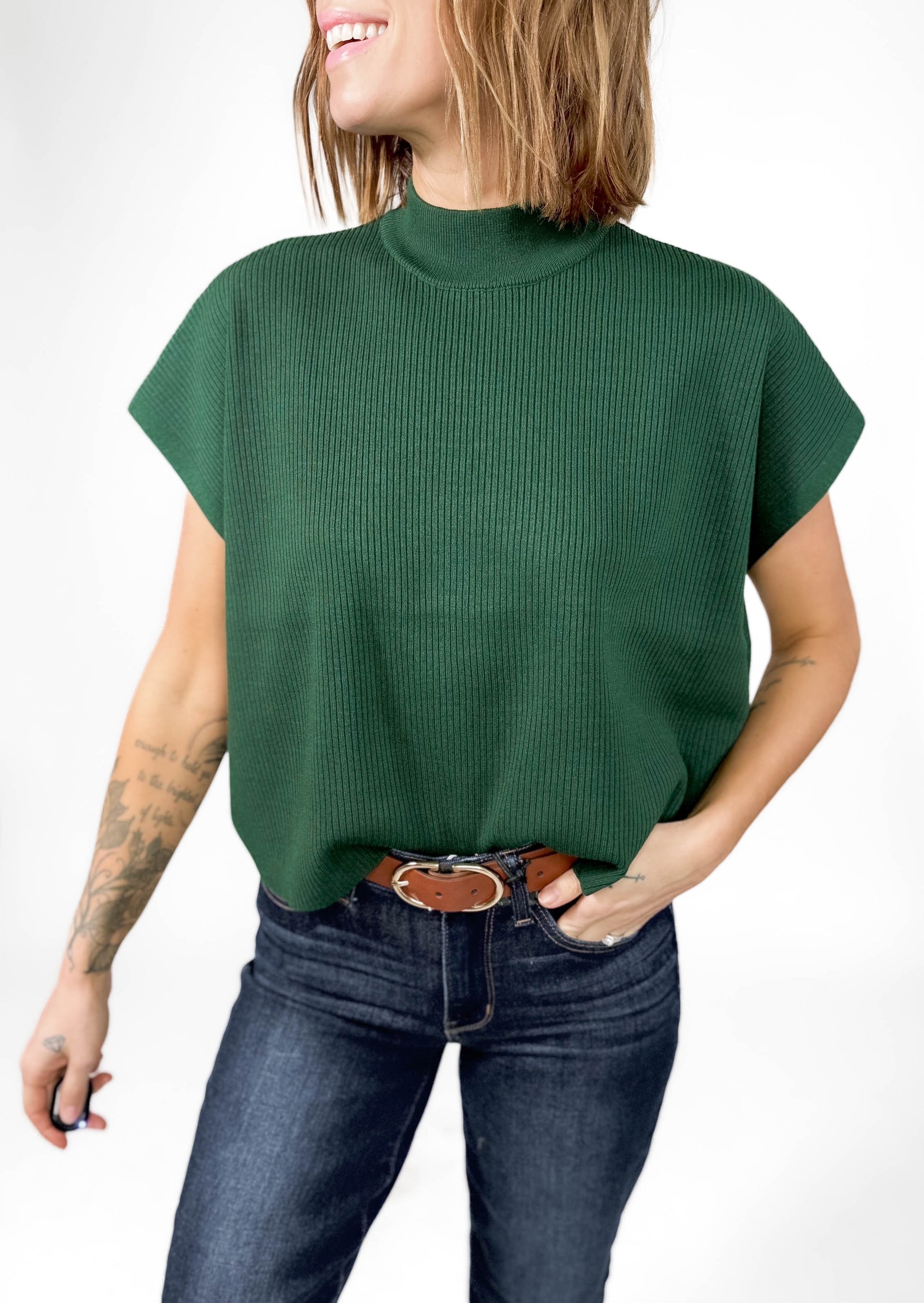 Francine Mock Neck Sweater- DARK GREEN