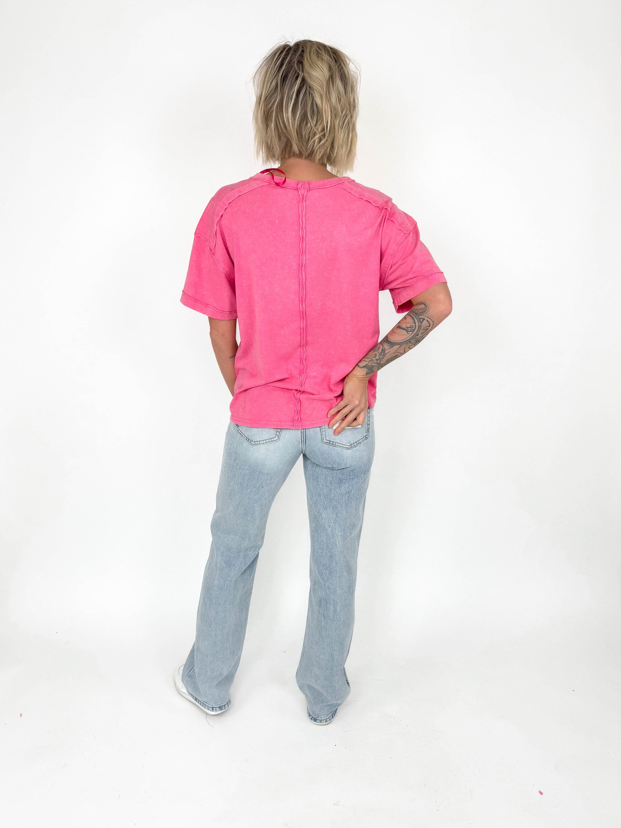 South Beach Washed Pocket Tee- PINK-FINAL SALE