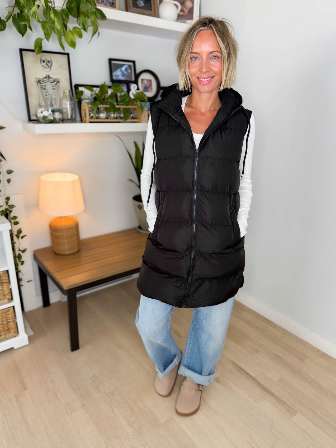 Everest Hooded Puffer Vest- BLACK
