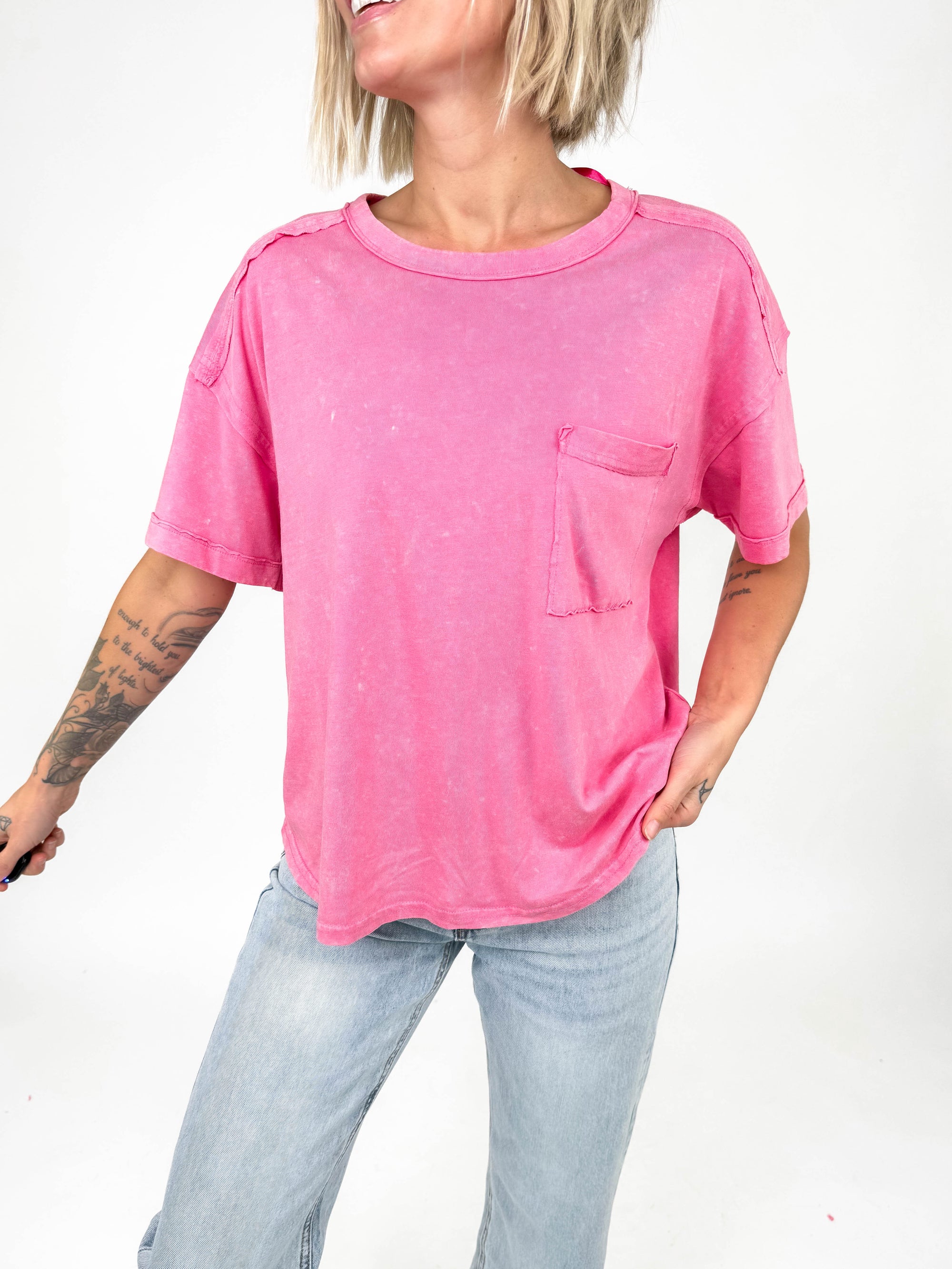 South Beach Washed Pocket Tee- PINK-FINAL SALE