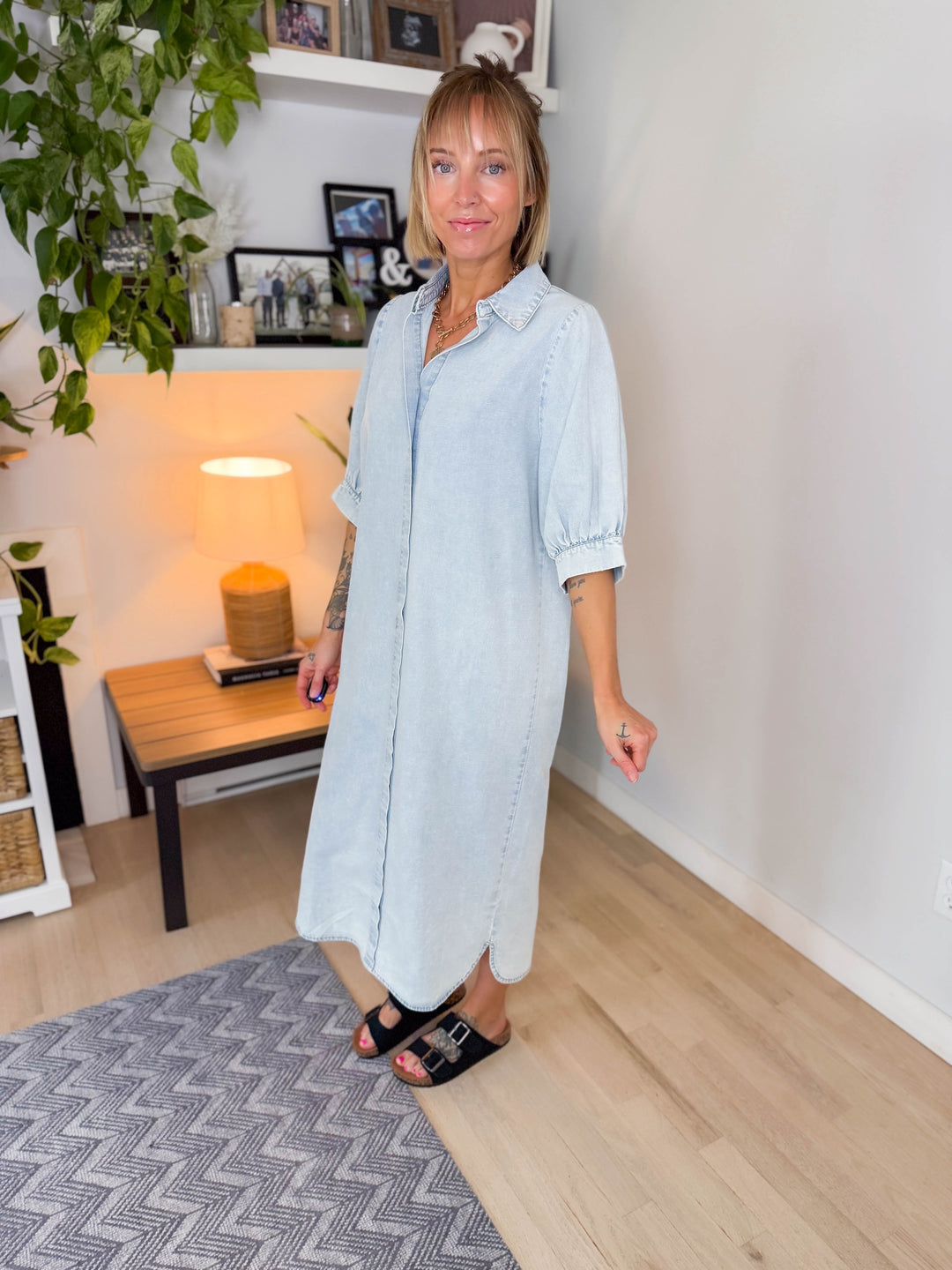 Nala Denim Midi Dress- LIGHT INDIGO