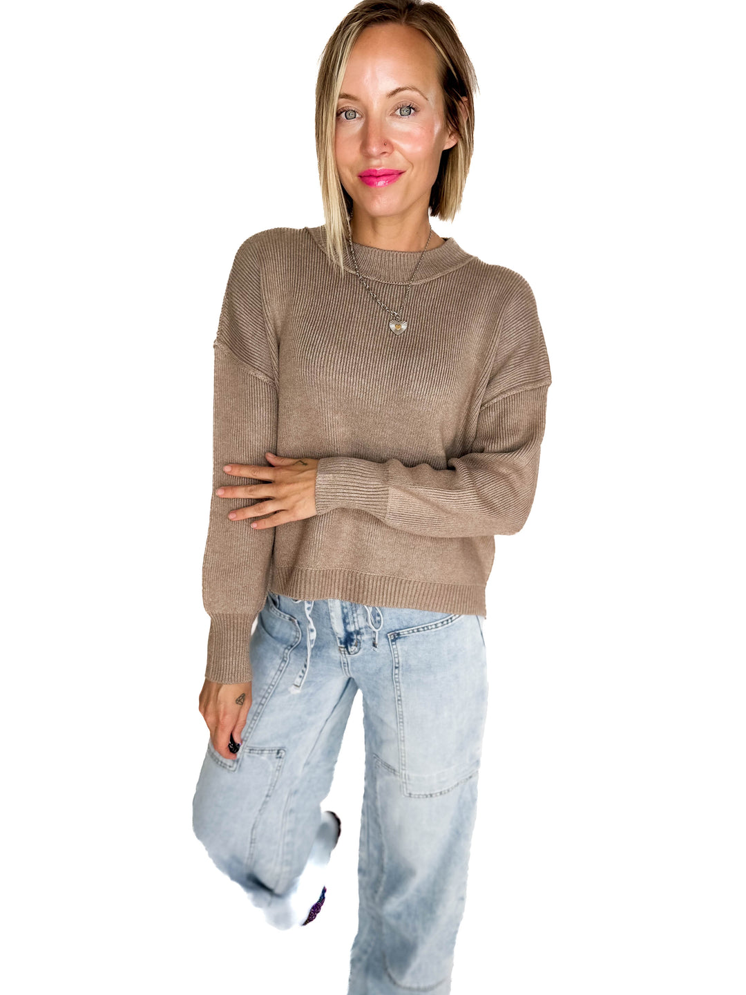 Harvest Drop Shoulder Sweater- MOCHA