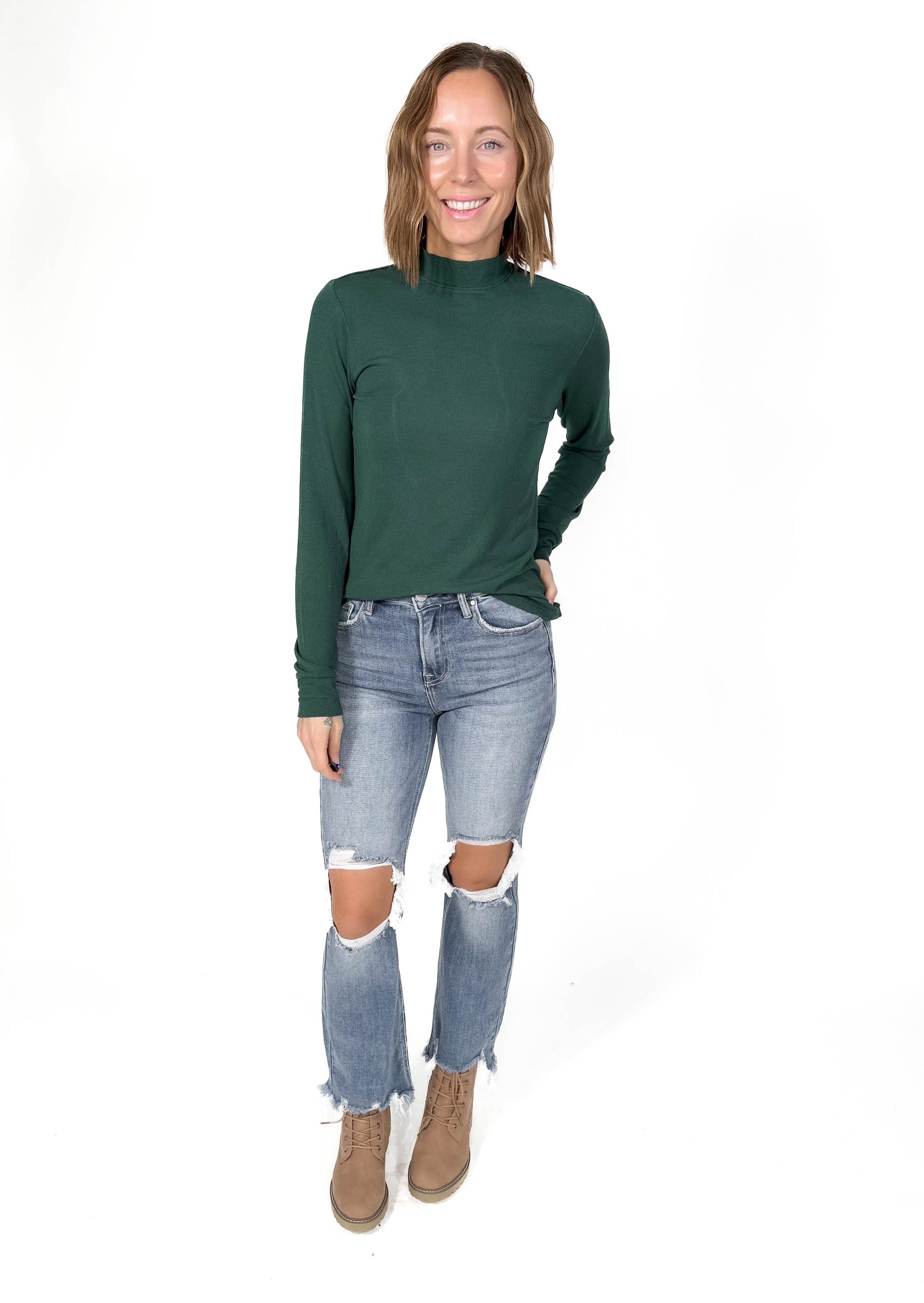 THREAD & SUPPLY Liz Mock Neck Long Sleeve- PINE GROVE