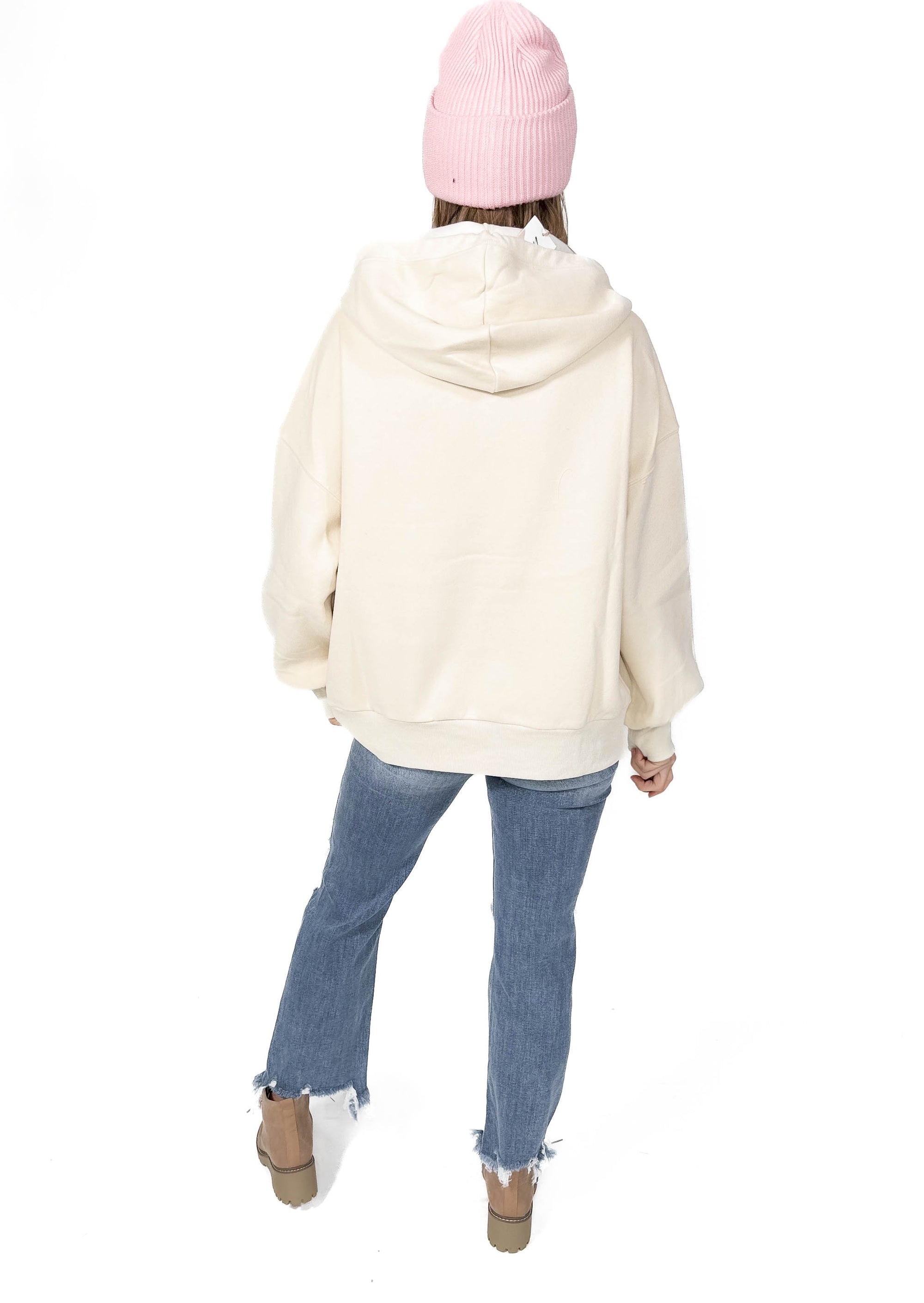 Torrin Fleece Oversized 1/2 Zip Hoodie- STONE BEIGE