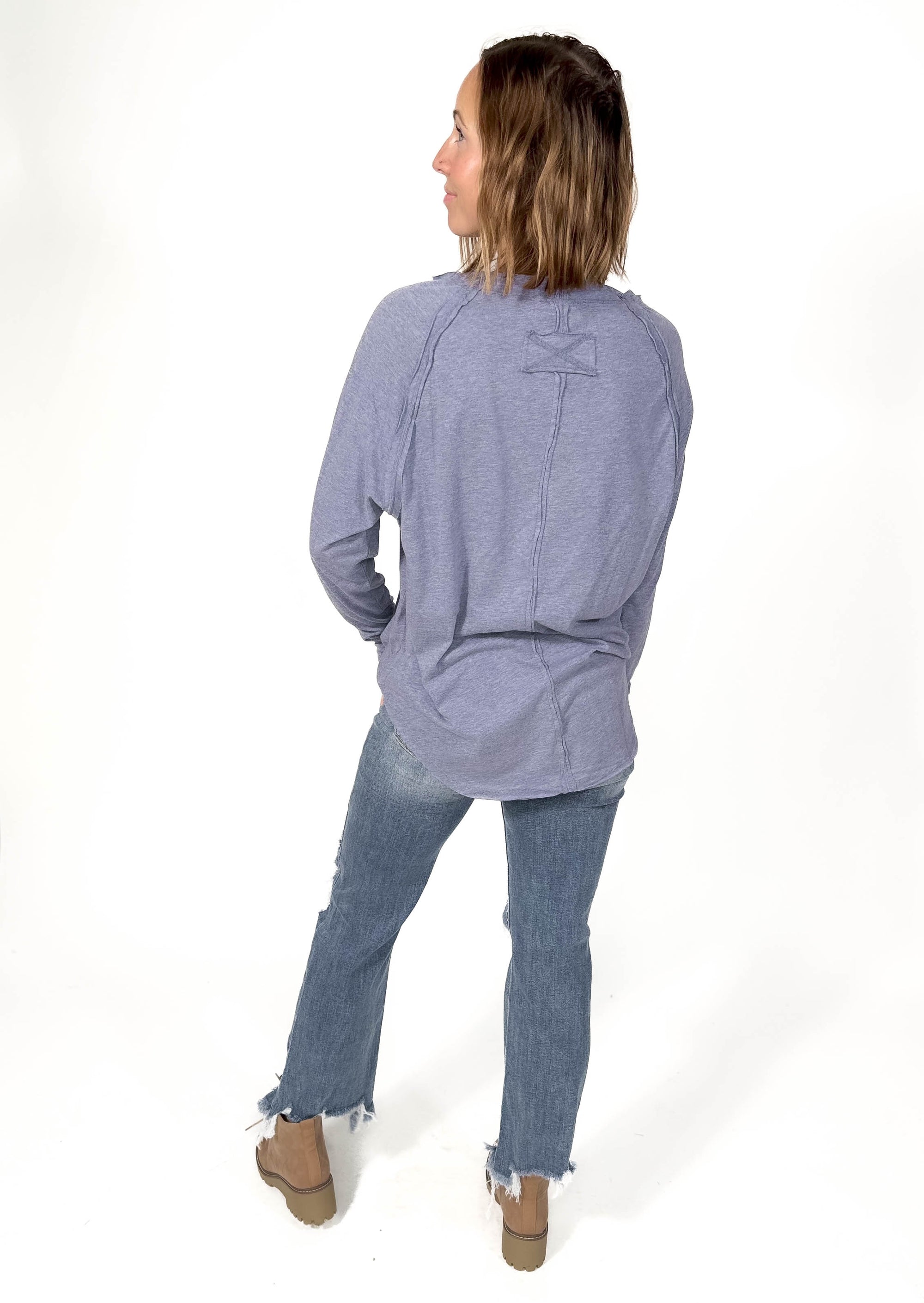 Sterling Raglan Thumbhole Long Sleeve- HTHR LIGHT NAVY