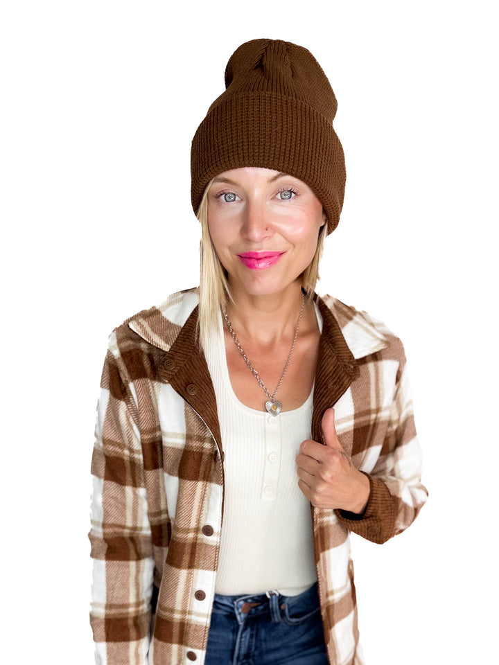 Classic Waffle Beanie- BROWN