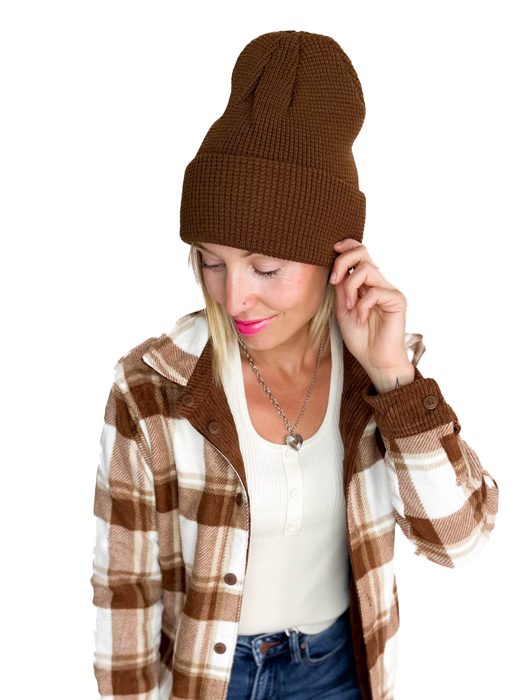 Classic Waffle Beanie- BROWN