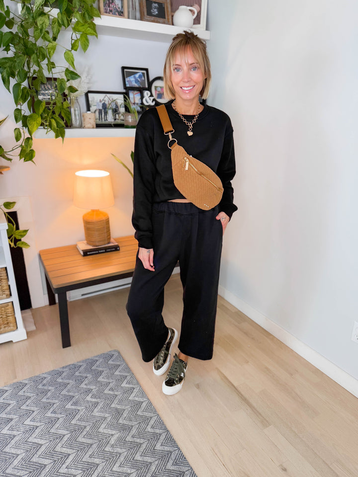 Mono B Alendra Classic Fit Fleece Sweatshirt- BLACK