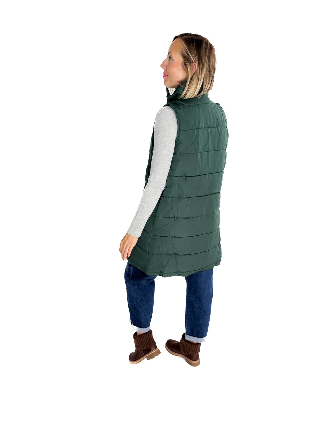 MICHELLE MAE Harlow Cling-Free Longline Vest- HUNTER GREEN