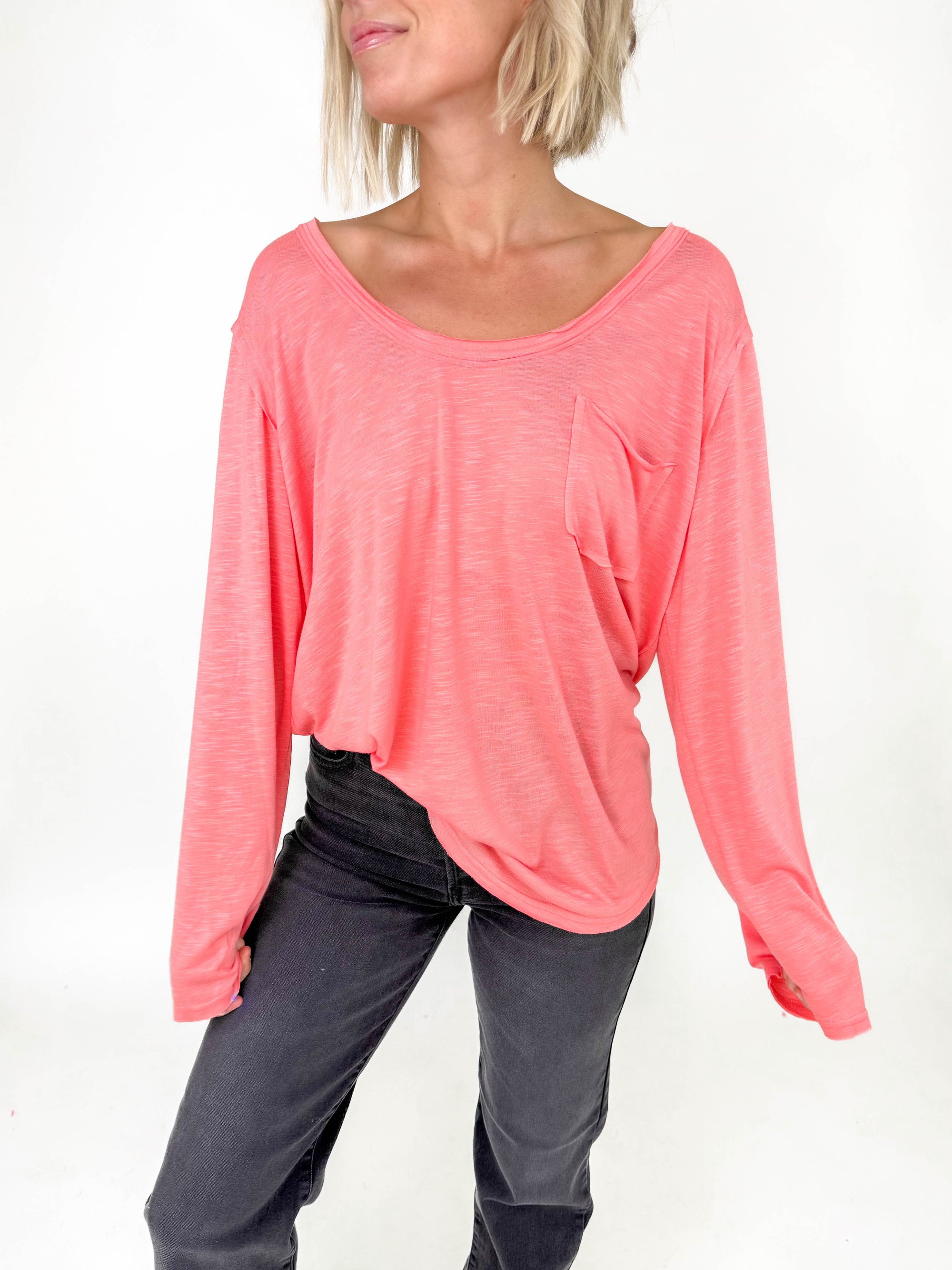 Easy Days Relaxed Long Sleeve- PINK CORAL