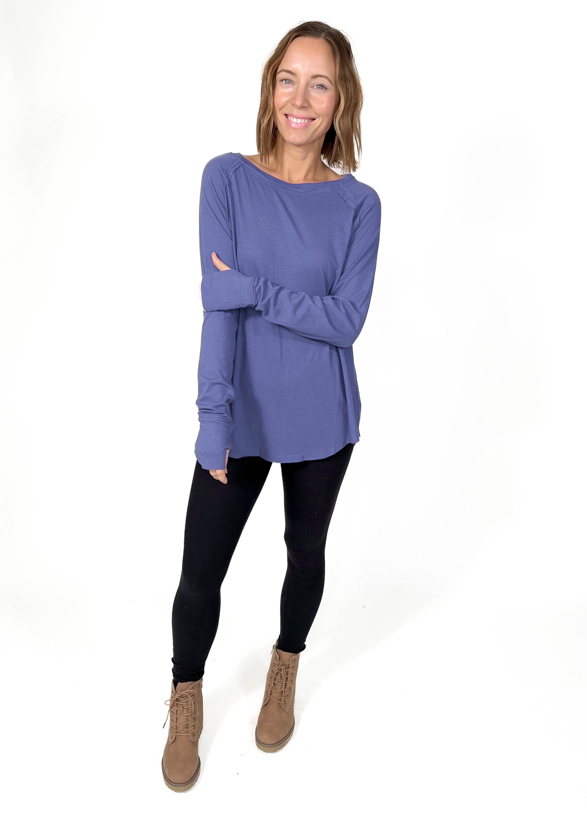 Sterling Raglan Thumbhole Long Sleeve- PERIWINKLE