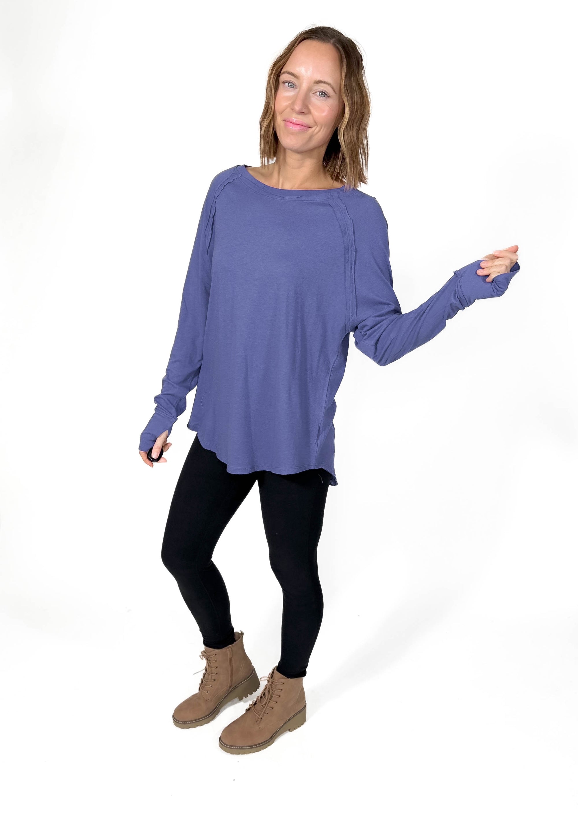 Sterling Raglan Thumbhole Long Sleeve- PERIWINKLE