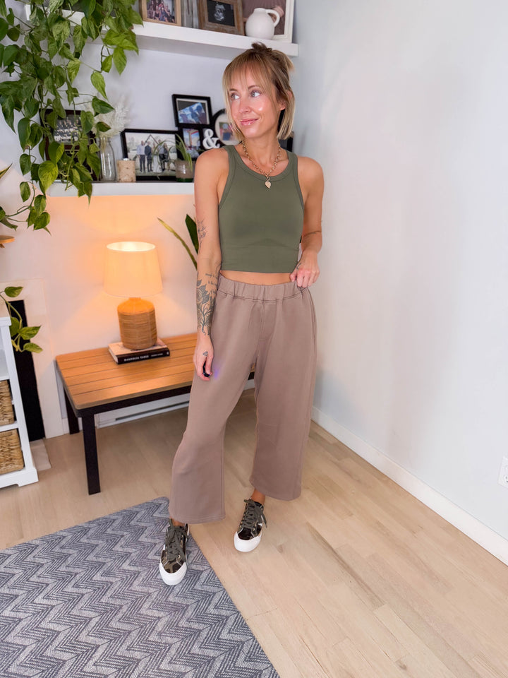 Mono B Malibu Soft Cotton Barrel Lounge Pants- SILKEN TAUPE